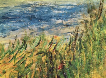 Las orillas del Sena en Champrosay, detalle del agua y la hierba en el centro de la pintura, 1876 (detalle)